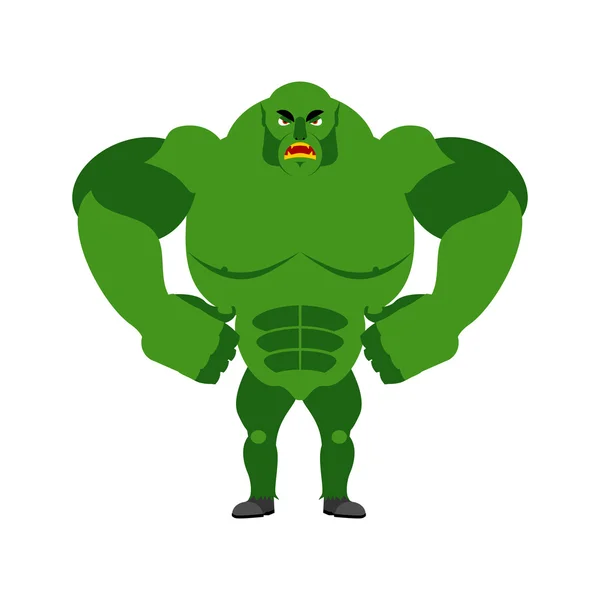 Dühös Ogre. Agresszív zöld troll a fehér háttér. A vadon élő Evi — Stock Vector