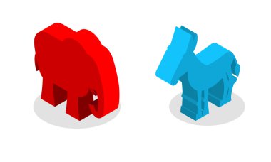 Fil ve Eşek biyometrisi. ABD siyasi partisinin sembolleri. 