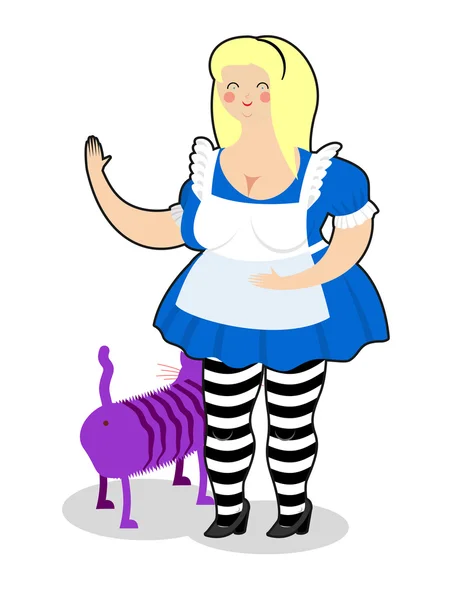 Alicja i Cheshire Cat. Stary tłusta kobieta i shabby Fabulous zwierzę — Wektor stockowy