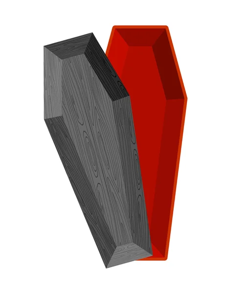Cercueil noir ouvert. Intérieur rouge du cercueil. Objet religieux pour — Image vectorielle