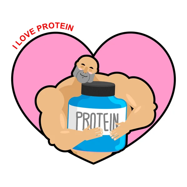 Me encanta la proteína. Atleta y Nutrición Deportiva. lindo culturista . — Vector de stock