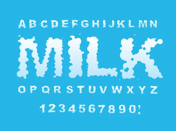 Milchfontäne. weiße flüssige Buchstaben. Fluid Lettring. creme abc von w — Stockvektor