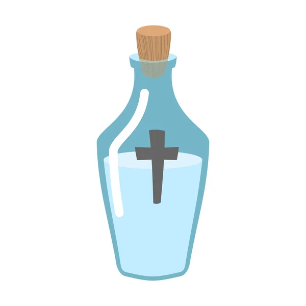 Uma garrafa de água benta. Frasco de vidro com líquido mágico. Poção mágica — Vetor de Stock