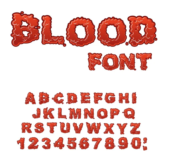 Blood font. Red liquid letter. Fluid lettring. Bloody ABC of sca — Stock Vector