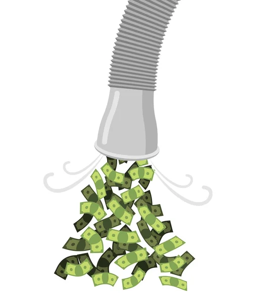 Pipe with money. Cash flow from tubing. Dollars flow. Endless Pr — Stock Vector