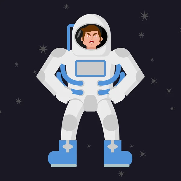 Arg astronaut. Kosmonaut Disgruntled. Aggressiv man i rymden — Stock vektor
