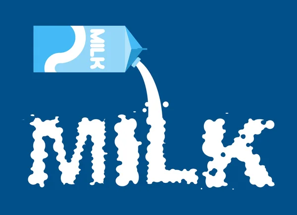 Latte lettring. Lettere bianche liquide e confezione di latticini. flusso — Vettoriale Stock