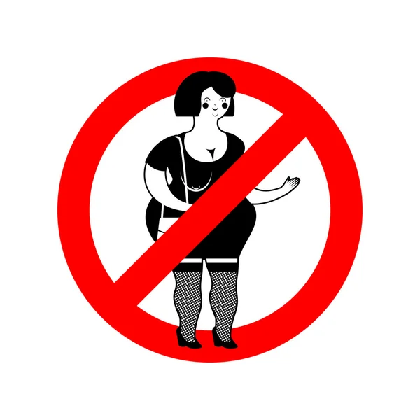 Ban prostituee. Verboden betaalde liefde. Doorgestreepte vrouw. Embleem — Stockvector