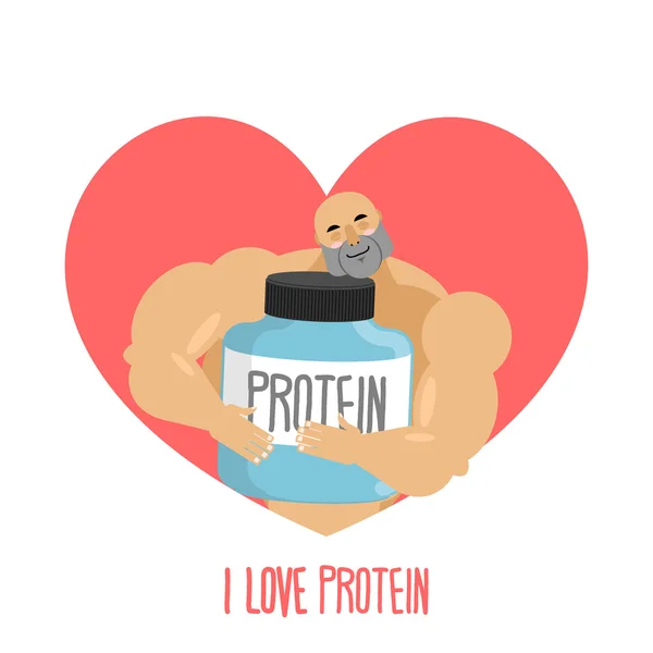 Me encanta la proteína. Atleta y Nutrición Deportiva. lindo culturista . — Vector de stock