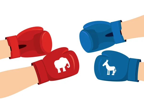 Elefánt és szamár bokszoló kesztyű. Az USA politikai részének jelképei — Stock Vector