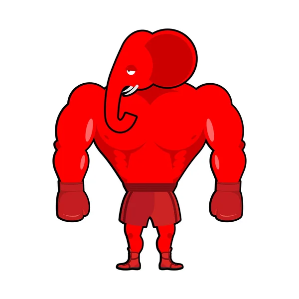 エレファントボクサー民主党。ボクシンググローブ付きの赤い強い動物。S — ストックベクタ