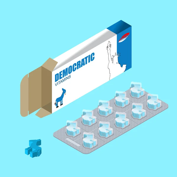 Demokratiepillen im Päckchen. Politische Vitamine. Tabletten im Blister — Stockvektor