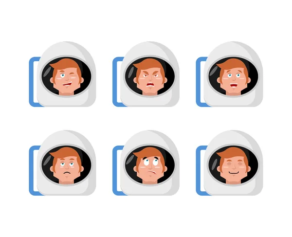 Emociones astronauta. Establecer expresiones avatar astronauta. Bueno y ev — Archivo Imágenes Vectoriales