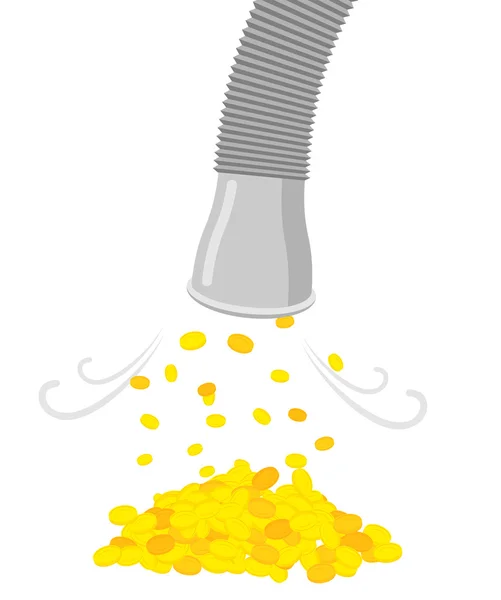 Tuyau avec de l'argent. Flux de trésorerie du pipeline. Flux de pièces d'or. En fr — Image vectorielle