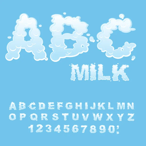 Latte ABC. lettere liquide bianche. Liquid lettring. carattere crema di w — Vettoriale Stock