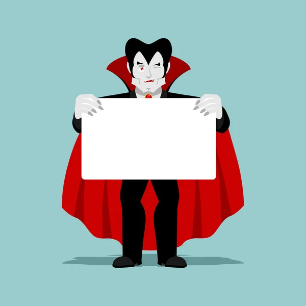 Dracula houdt clean Sheet. Vampier en witte banner. Ghoul Winks — Stockvector