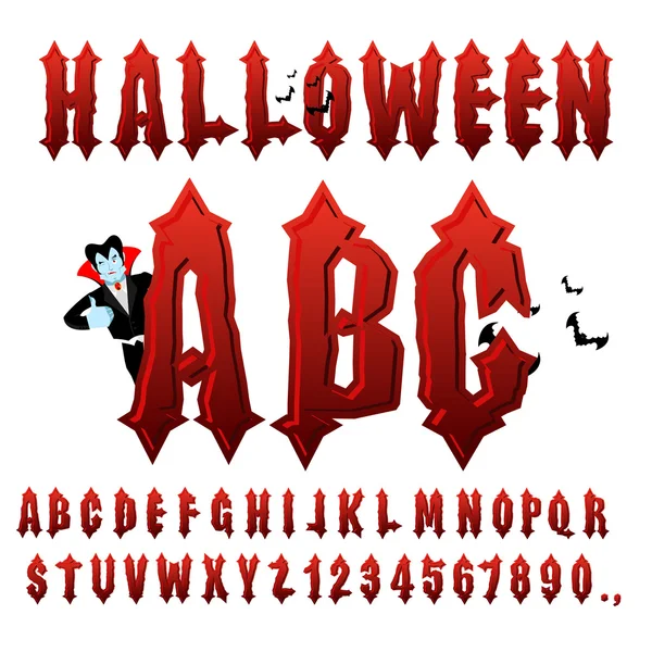 Halloween ABC. Verisiä goottilaisia kirjeitä. Muinaisia aakkosia. Vuosikerta f — vektorikuva