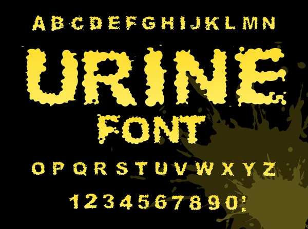 Fonte urine. Liquide jaune ABC. typographie de la pisse. alphabet wee-wee — Image vectorielle