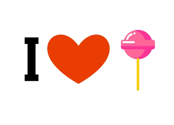 I love lollipop. Heart and candy on stick. Emblem for lovers of — Stock Vector