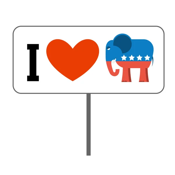 J'adore les Républicains. Symbole d'éléphant et de cœur. Affiche pour ele — Image vectorielle