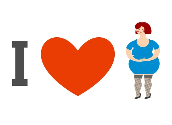 Mám rád ženy. Srdce a fat lady. Logo pro muž dámy — Stockový vektor