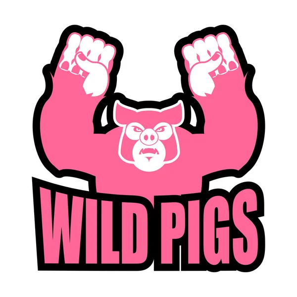 Wild pigs logo for sports team. Angry pig. Aggressive big boar. — Διανυσματικό Αρχείο