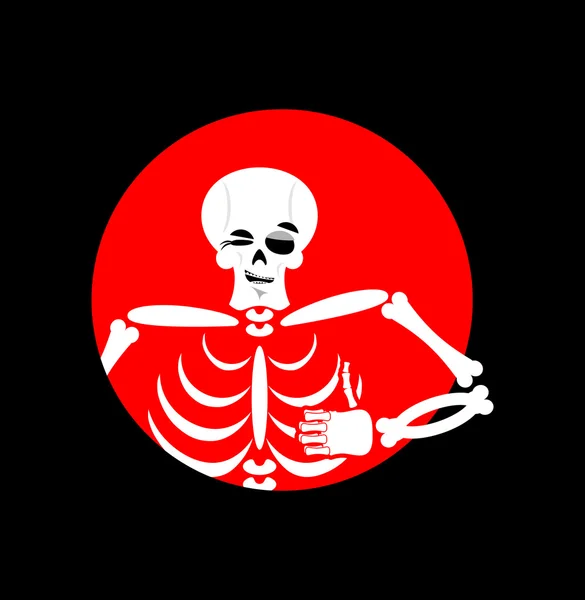 Skelett zeigt Daumen nach oben. Zeichen in Ordnung. Glücklicher Totenkopf. Knochen h — Stockvektor