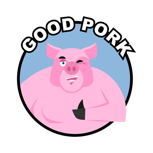 Good pork. Pig thumbs up well and winks. Signs all right. Cheerf — Stock Vector