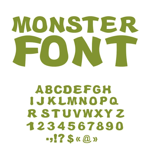 Monsterschrift. Grüne Sumpfbuchstaben. Schreckliches Alphabet. Furcht einflößend — Stockvektor