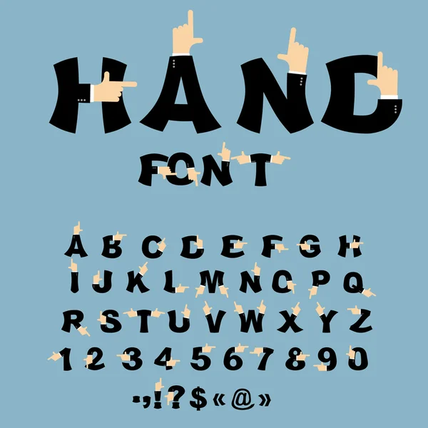 Hand font. Pointing finger alphabet. Businessman arm alphabet. L — Stock Vector