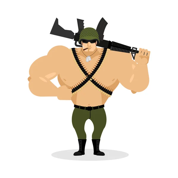 Soldier with rifle. special forces with gun. Warrior and machine — Stock Vector