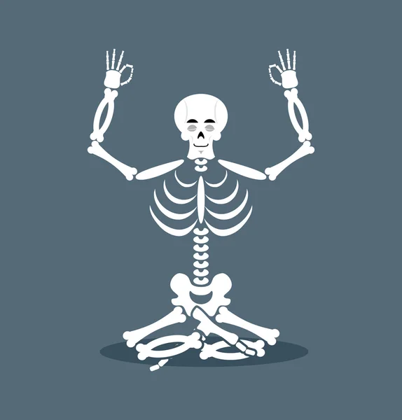 Skelettet mediterar. Dead yoga. Status för Nirvana och UPPLYSARE — Stock vektor