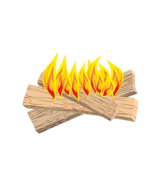 Fuego de campamento aislado. Tableros y llamas sobre fondo blanco. Quemadura — Vector de stock