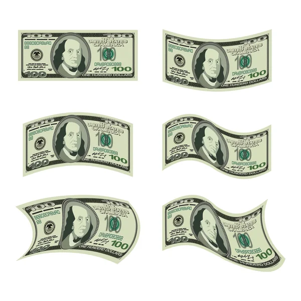 USA money. Set of dollars. Developing cash of various shapes — Stock Vector