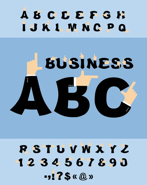 Business Hand font. Pointing finger alphabet. Businessman arm al — Stock Vector