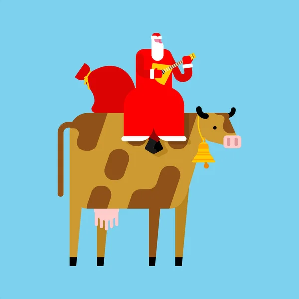 Père Noël Chevauchant Vache 2021 Nouvel Symbole Taureau — Image vectorielle