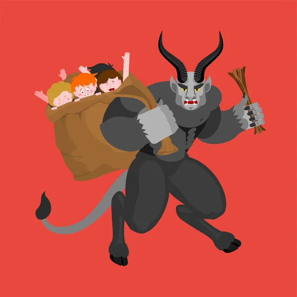 Крампус Різдвяний Диявол Злий Демон Покарає Неслухняних Дітей Рогатий Монстр — стоковий вектор
