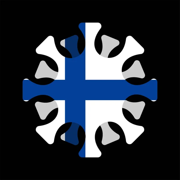 フィンランドのコロナウイルス フィンランドの旗でMicrobe Covid 2019 世界的な流行 パンデミックだ ロックダウンの国 — ストックベクタ