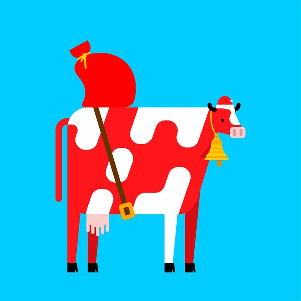 Kráva Santa Claus Býk Červeném Nový Rok Vánoční Ilustrace — Stockový vektor