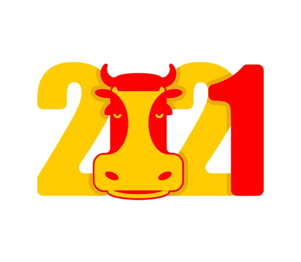 2021 Tehén Bull Szimbóluma Felirat Tehén Számok — Stock Vector