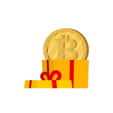 Bitcoin hediyesi. Hediye kutusu ve kripto para. 21. yüzyılın dijital hediyesi.