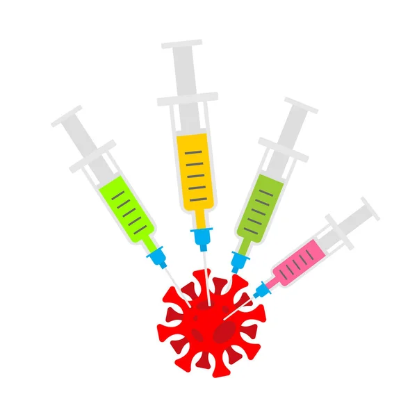 Coronavirus Impfstoff Spritze Durchbohrt Covid Bakterien Heilung Bei Infektionen — Stockvektor