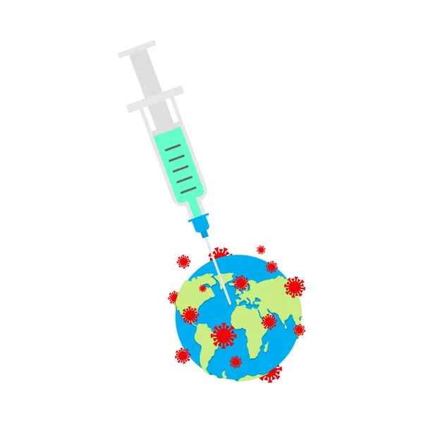 Coronavirus Vaccin Vaccinerar Jorden Spruta Genomborrar Covid Bakterier Botemedel Mot — Stock vektor