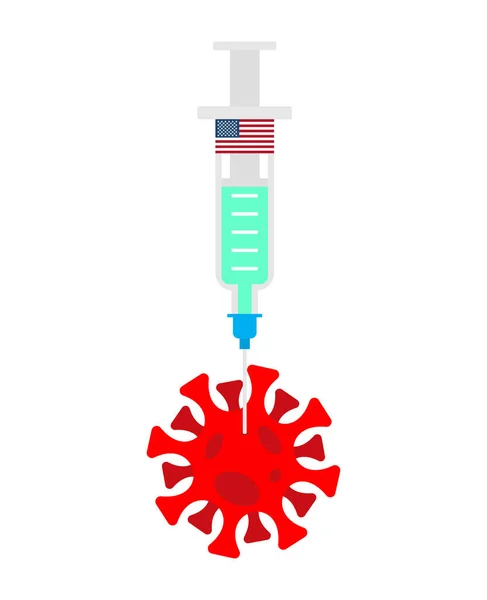 Coronavirus Vaccin Amerikaanse Vlag Spuiten Doorboort Covid Bacteriën Genezing Voor — Stockvector