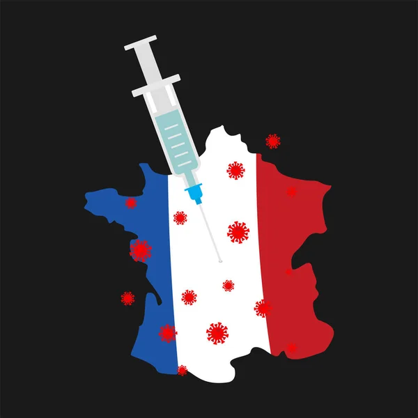 Vaccino Coronavirus Francia Vaccinazione Siringa Perfora Mappa Della Francia Cura — Vettoriale Stock