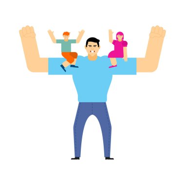 Çocuklu güçlü bir baba. Babalar Günü İllüstrasyonu 