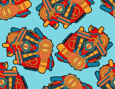 Mekanize kalp deseni kusursuz. Motor çekirdek arka planda. Kalp motor dokusu.