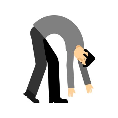 Yorgun adam yürüyor. Adam yorgunluktan iki büklüm oldu.