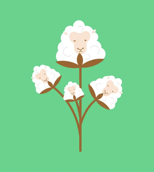 Bavlněné Ovce Izolované Bavlněný Květ Formě Bahnice Vektorové Ilustrace — Stockový vektor
