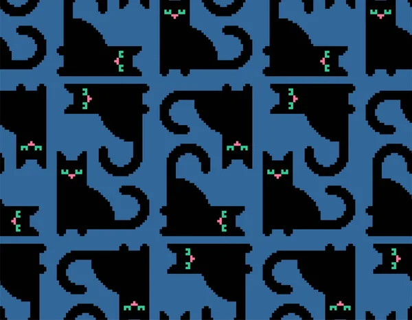 Cat Pixel Art Pattern Seamless Pet Bit Background Pixelated Vector — Stock Vector